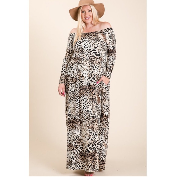 Plus Size Leopard Off Shoulder Maxi Dress - Picture 2 of 6